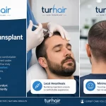 Does hair transplant hurt infographic by Turhair showing local anesthesia process and minimal pain during hair transplant procedure