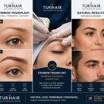 Eyebrow transplant before and after results in Turkey at Turhair clinic showing natural permanent eyebrows