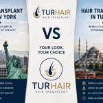Hair transplant comparison between New York and Turkey showing cost differences, clinic quality and TURHAIR services