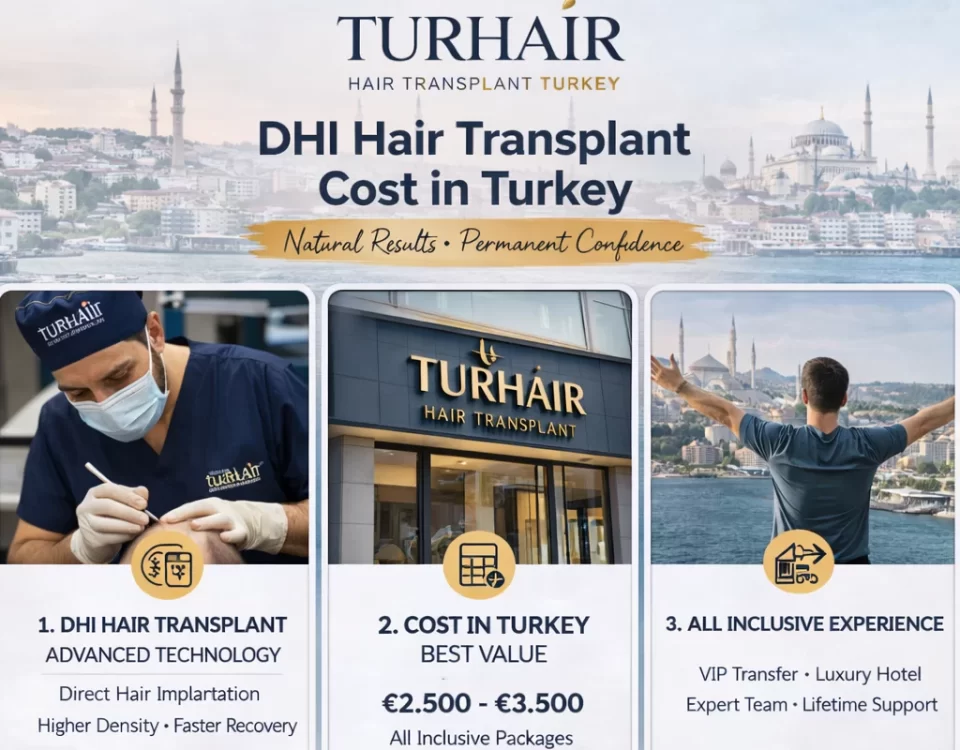 Turhair DHI hair transplant cost in Turkey €2500 €3500 all inclusive doctor performed hair transplant Istanbul