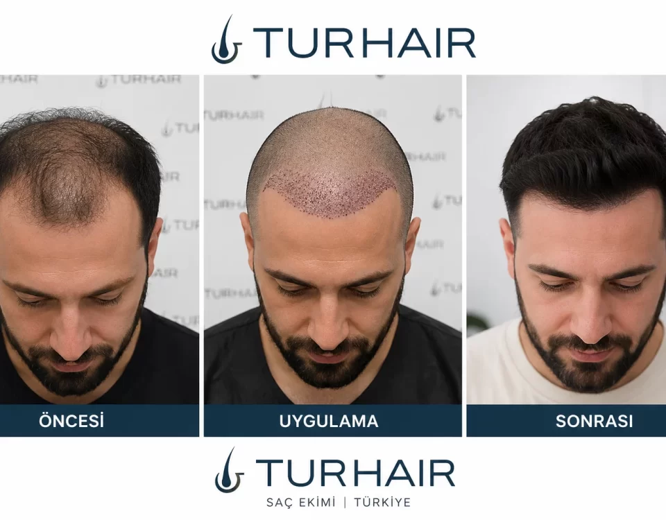 Cheap Hair Transplant Turkey before and after results at TURHAIR clinic in Istanbul showing successful hair restoration transformation.