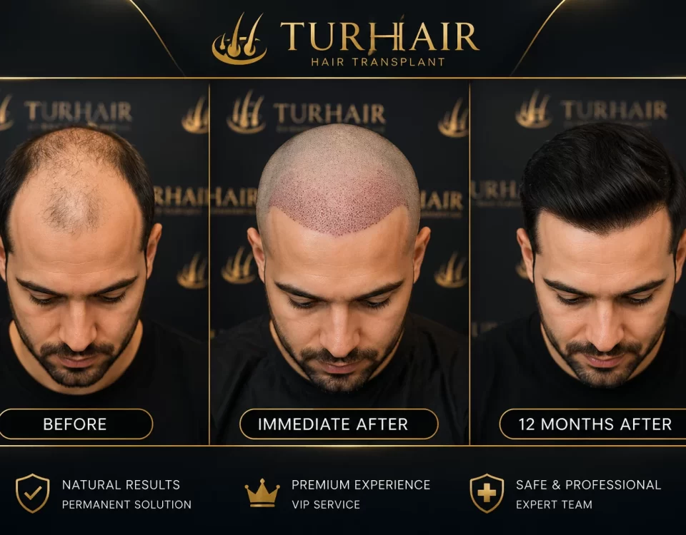 TurHair hair transplant Istanbul before and after results showing natural hair restoration