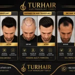 Affordable Hair Transplant Turkey before and after results at TurHair featuring FUE, Sapphire FUE, and DHI hair transplant procedures performed with doctor-led planning by Dr. Demir.