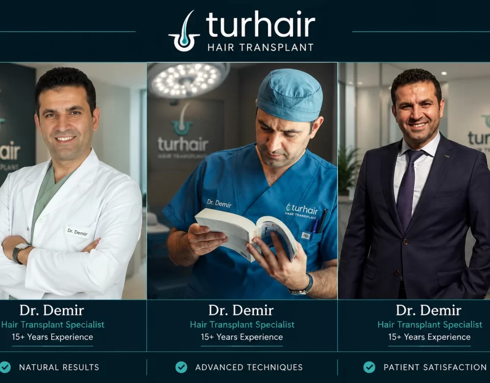 Dr. Demir, one of the best Turkish hair transplant doctors, at TurHair Istanbul showcasing expertise in FUE and DHI hair transplant procedures.