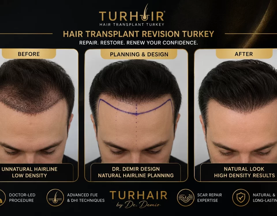 Hair Transplant Revision Turkey performed by Dr. Demir at TurHair correcting a failed hair transplant with natural hairline reconstruction