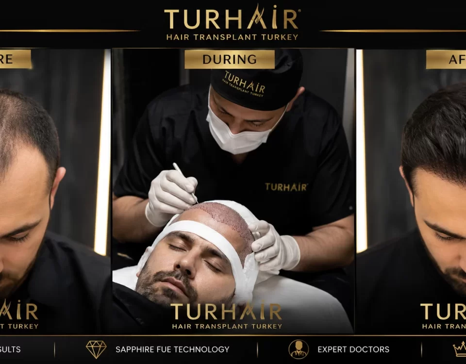 Sapphire FUE Turkey before and after hair transplant results by TurHair in Istanbul.