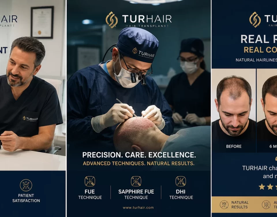 Doctor-led hair transplant consultation at TurHair in Istanbul, Turkey, highlighting safe hair transplant procedures, advanced FUE techniques, and natural-looking results.