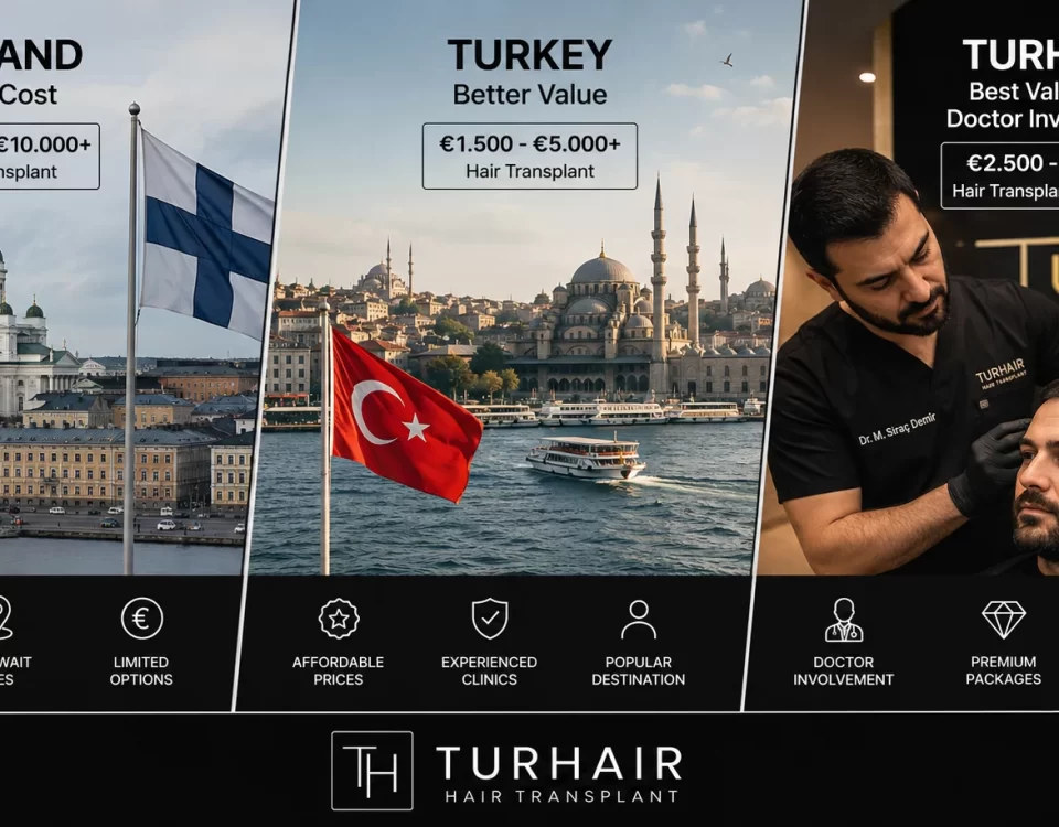 Hair transplant in Finland vs Turkey 2026 cost comparison with TurHair Istanbul and Dr. Mehmet Sıraç Demir