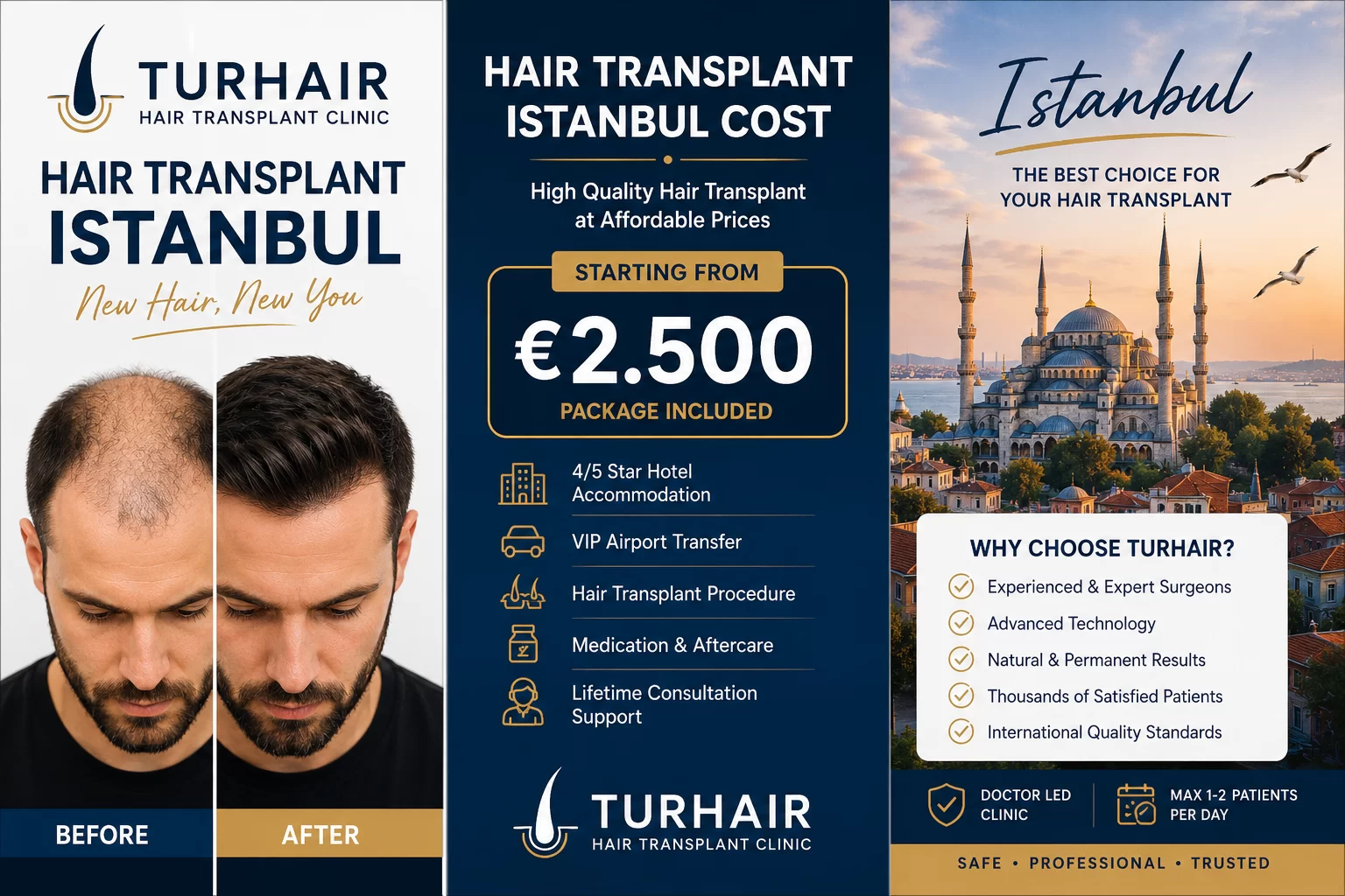 Hair Transplant Istanbul Cost – TurHair packages starting from €2,500