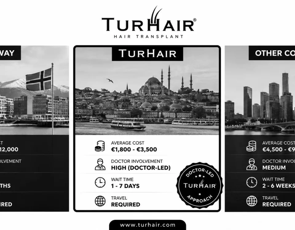 Hair transplant cost comparison between Norway, Turkey and TurHair Istanbul in 2026