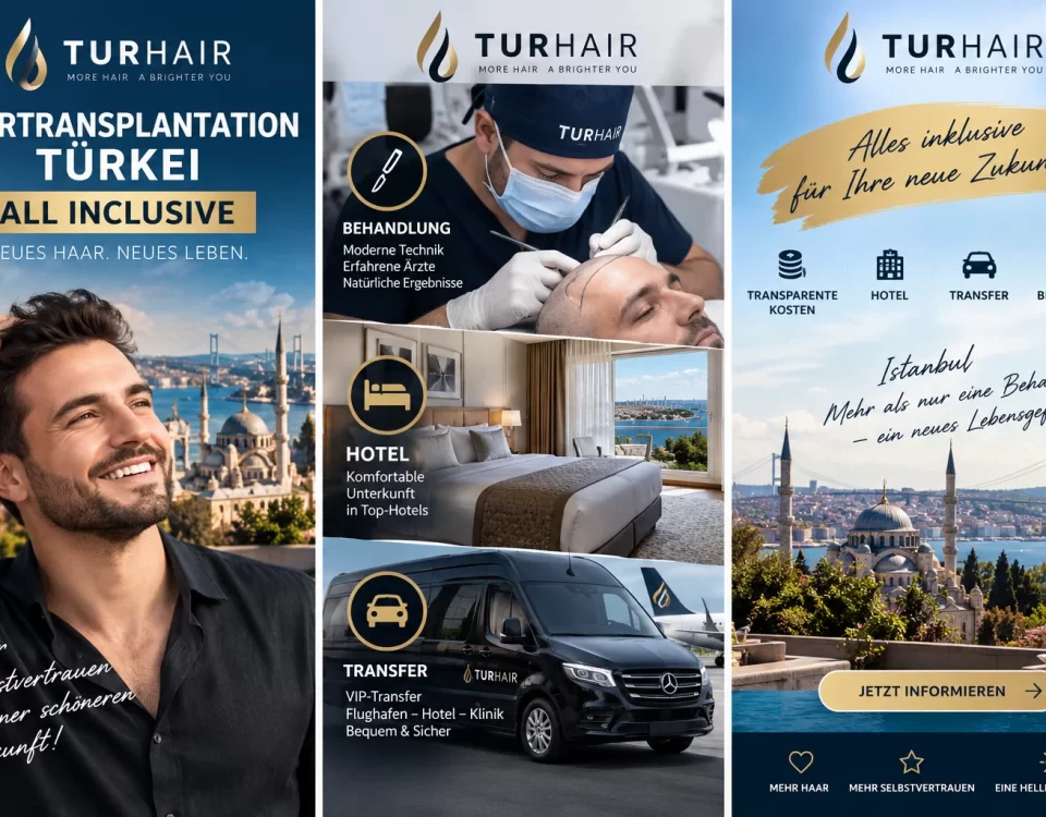 Haartransplantation Türkei All Inclusive bei TurHair Istanbul mit Behandlung, Hotel und VIP-Transfer